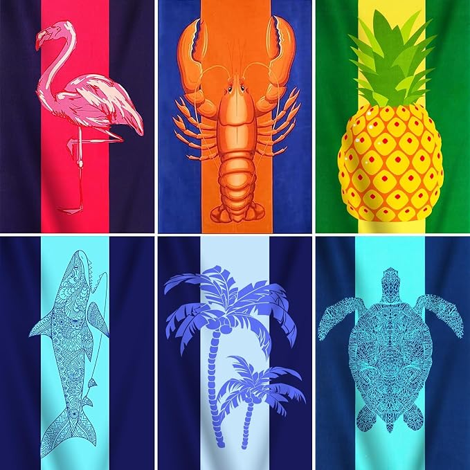 6 Packs Oversized Terry Beach Towel Set 36 x 72 Thin Extra Large Big Soft Bulk Towels Blanket Clearance XL Travel Adult Essentials Cruise Accessories Pool Camping Swim Must Haves Vacation Necessities