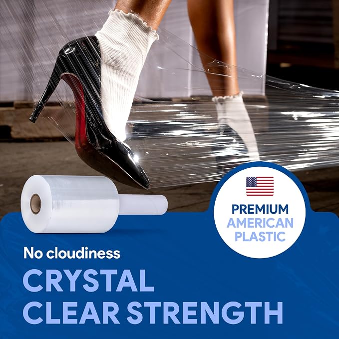 International Plastics Co. 5" 80 Gauge Plastic Stretch Film/Wrap 1000ft 500% Stretch Clear Cling Durable Adhering Packing Moving Packaging Heavy Duty Shrink (5" Products, 8 Pack)