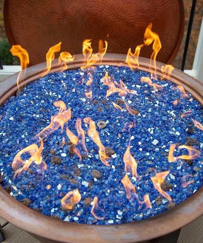 NUPICK 20 Pound Fire Glass, 1/2 Inch Reflective Fire Pit Glass | Tempered Fire Pit Rocks for Propane or Natural Gas, Glass Rocks for Fire Pit Table, Fireplace, Fire Bowl, Landscaping, Blue