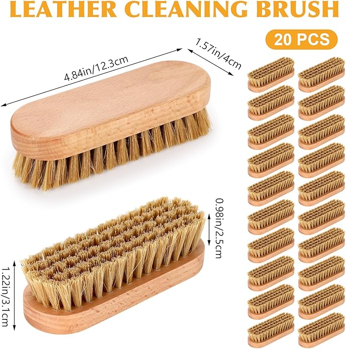 LemonRoad 20 Pcs Leather Upholstery Cleaning Brush Bulk Pig Soft Bristle Shoe Boot Brush Bulk Wooden Shoe Cleaning Scrub Brushes for Car Seats Leather Sofas Interiors Furniture Crafts Bags Shining