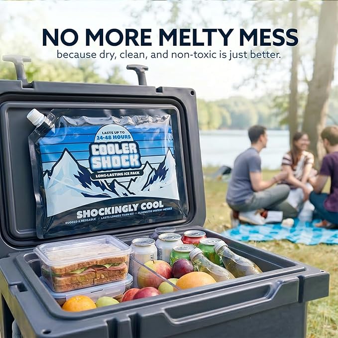 Cooler Shock Reusable Ice Packs for Cooler - Long Lasting Cold Freezer Packs for Coolers and Lunch Boxes - Cooler Ice Packs for Camping Gear, Fishing, Road Trips, Beach Must Haves