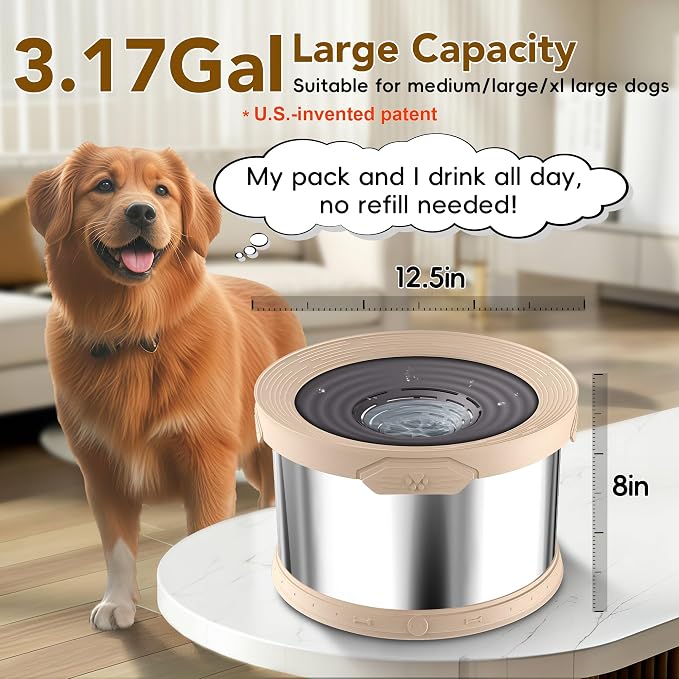 UPSKY 12L Dog Water Bowl No Spill Stainless Steel for Slow Drinking Beige | Large Capacity, Spill-proof, Non-slip Design, Durable, For Large Dogs, Messy Drinkers & Multi-pet Homes, Outdoor / Indoor