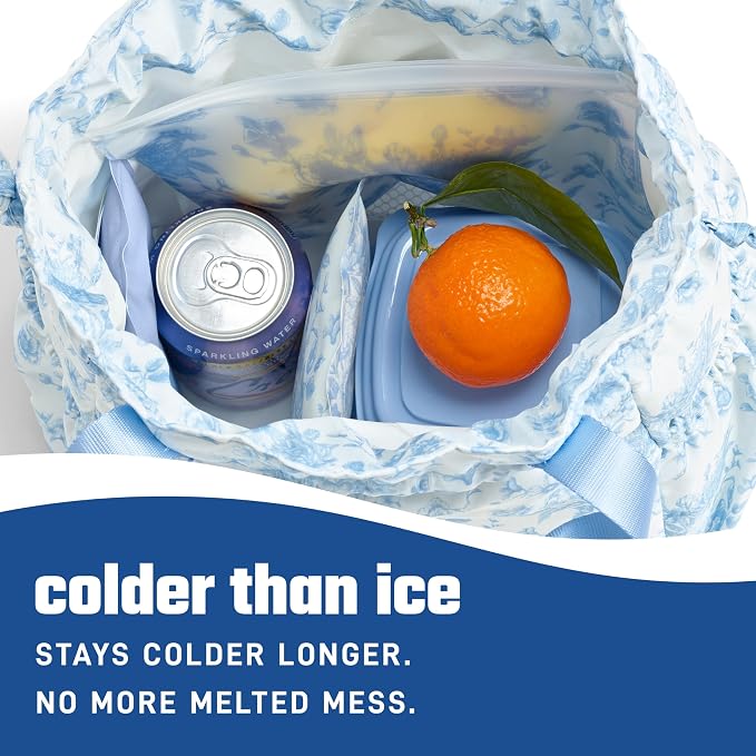 Fit & Fresh Cool Coolers 2 Pack Soft Ice for Lunch Bags, Flexible Stretch Nylon, Durable, Reusable Lunch Box Ice Packs, Soft Ice, Reusable Freezer Packs, Lunch Ice, Easy to Clean, Blue Floral