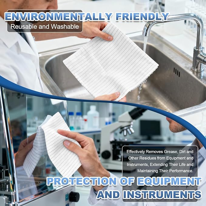 Anti-Static Microfiber Wipes 4"x4"(400 Pcs,Class 100, 200GSM) Lint Free Cloths Reusable Special ESD protection design is suitable for protecting sensitive electronic components and tools