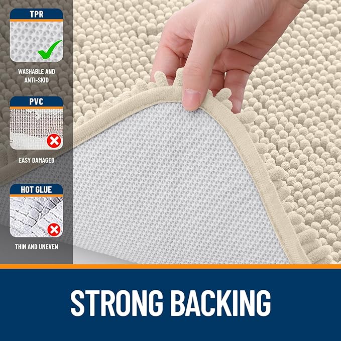 OLANLY Toilet Rugs U-Shaped 24x24, Extra Soft Absorbent Chenille Contour Bathroom Rugs for Toilet, Dry Quickly, Machine Washable, Non-Slip Bath Mat, Sand