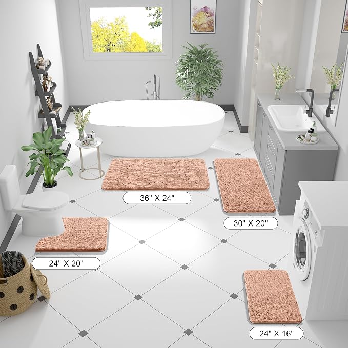 OLANLY Bathroom Runner Rugs 47x20, Extra Soft Absorbent Chenille Bath Rugs, Rubber Backing Quick Dry, Machine Washable Long Bath Mats for Bathroom Floor, Tub and Shower, Home Decor Accessories, Peach