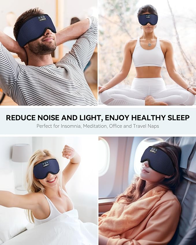 MUSICOZY Sleep Headphones Bluetooth 5.4 Headband Sleeping Eye Mask for Mom Women Men Wireless Music Earbuds Earphones for Side Sleepers Built-in HD Speakers Cool Gadgets Unique Gifts (Navy Blue)