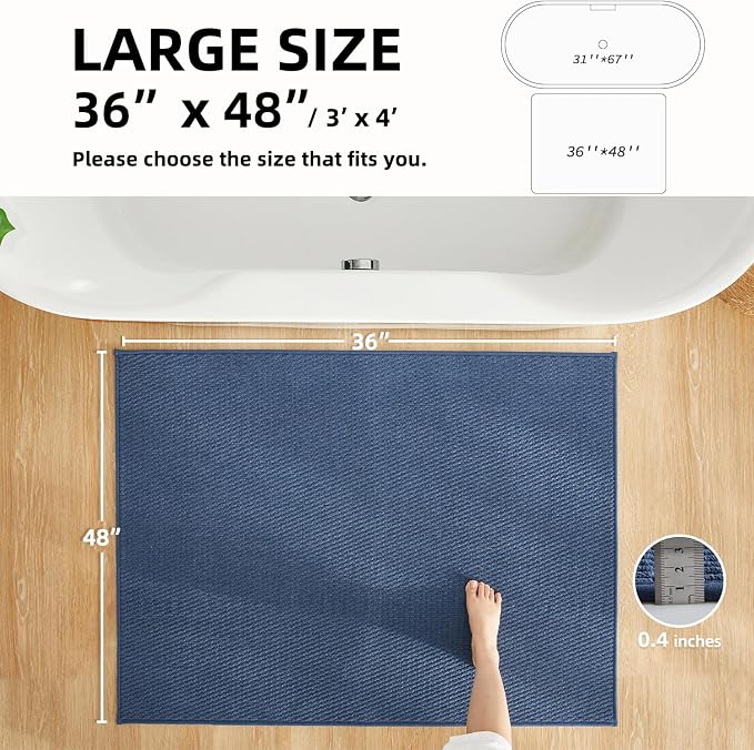 TYUU Large Bathroom Rugs Non Slip Washable Bath Rugs Super Absorbent Bathroom Rug Thin Quick Dry Low Pile Bath Mats, Navy Blue 36"x48"