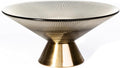 Tapered Glass Decorative Bowl(Coffee Brown) ,9.8 Inches Handblown Striped Design Glass Bowl with Rust Resistant Metal Base,Decor Fruit Bowl for Home Decor,Table Centerpiece,Kitchen Island,Dining Decor