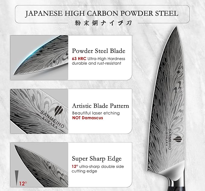5PCS Knife Set, Kitchen Knife Sets in Powder Steel | Ultra Sharp Japanese Knives Set High Carbon Steel Chef Knives Sets, Cooking Knives Set with Ergonomic Pakkawood Handle