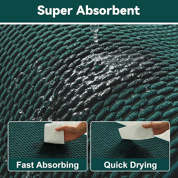 Triohero Bathroom Rugs Non Slip Washable, Super Absorbent Thin Bath Mat Small Quick Dry Low Pile Bathroom Rug, Dark Green 20"x30"