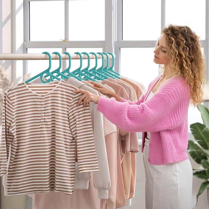 NEATERIZE Thick Heavy Duty Hangers - Aqua Plastic Clothes Hangers 12 Pack - Great for Coat Hanger, Jackets Jeans & Suit Hanger for Closet - New Apartment Essentials Percheros Ganchos para Colgar Ropa