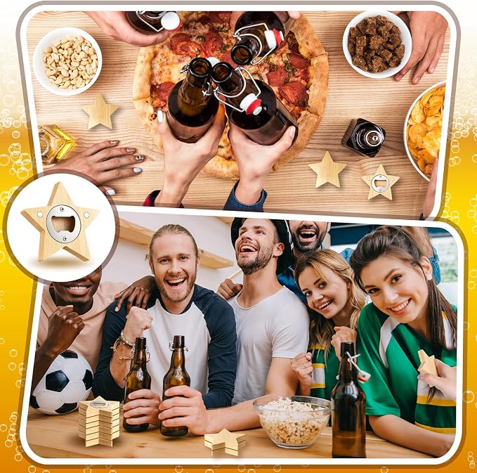 Vesici 24 Pcs Magnetic Bottle Opener 2.5in DIY Bamboo 4th of July Star Shape Beer Openers Wooden Fridge Magnet Refrigerator 250th Anniversary for Beer Lover Wedding Guest Party Favors Gift 2026