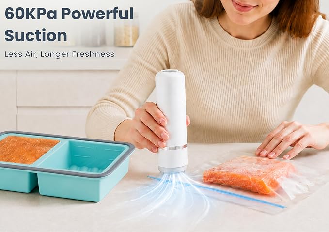 Silicone Freezer Trays Bundle with Vacuum Sealer & 30 Bags | Meal prep bundle, Handheld vacuum sealer, 30 reusable bags, 1-cup & 2-cup silicone freezer trays, Stackable alloy frame