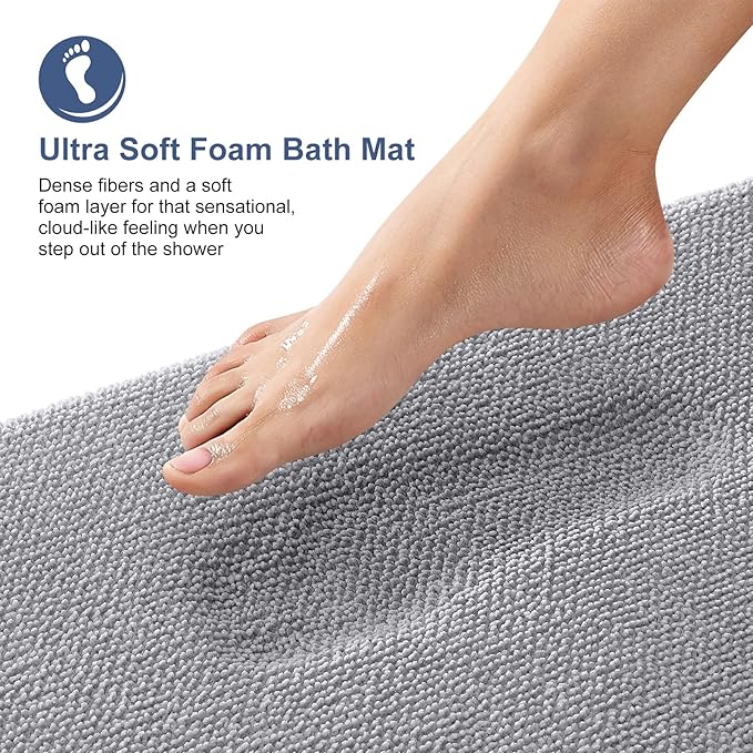 OLANLY Memory Foam Bathroom Runner Rug 70x24, Absorbent Long Bath Mat, Grey | Soft Quick Dry Bath Mat Rugs, Non-Slip, Machine Washable Mat for Bathroom Floor, Tub and Shower, Home Decor Accessories