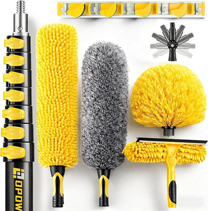 34 Foot High Ceiling Duster Kits with 7-28ft Heavy Duty Extension Pole, High Reach Duster for Cleaning,Microfiber Feather Duster,Cobweb Duster,Ceiling Fan Duster,Window Squeegee & Cleaner
