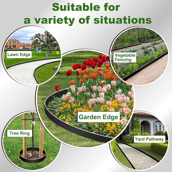 3 Inch x 100FT Garden Edging Border, Landscaping with 150pcs Spikes | landscape edging,garden edging,garden edging border,flower bed edging borders,lawn edging, Yard, Paver, Playground, Pathway