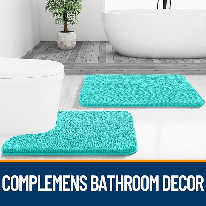 OLANLY Toilet Rugs U-Shaped 24x20, Extra Soft Absorbent Chenille Contour Bathroom Rugs for Toilet, Dry Quickly, Machine Washable, Non-Slip Bath Mat, Teal