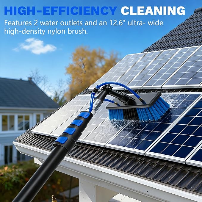 20FT Complete Solar Panel Cleaning Kit with Extension Pole 5-20FT, Water Fed Pole Kit with Cleaner Solution Dispenser for Window Glass, Boats,RV, Decks, Bathrooms & House Siding