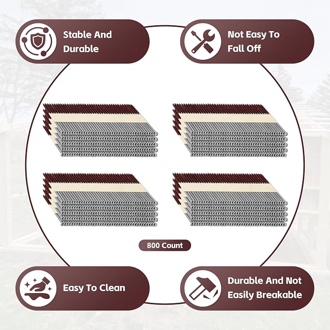 30 Degree Framing Nails 3"X .12" Smooth Shank 800 Count,D Head Paper Tape Strip Nails, for 30 to 34 Degree Framing Nailer