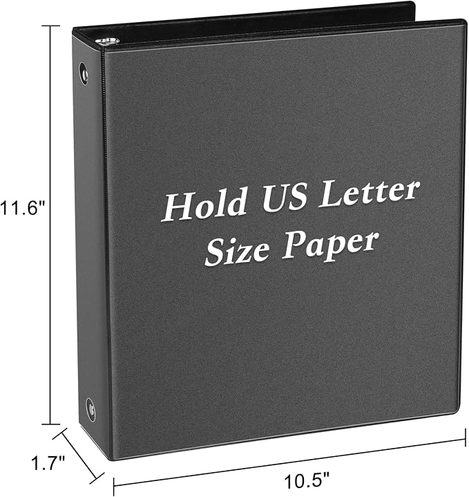 CIXILDTS 1-inch 3 Ring Binder Fit US Letter Size Paper, 1" Slant D Ring Binders, Presentation View Binder with 2 Pocekts, 12-Pack,Black