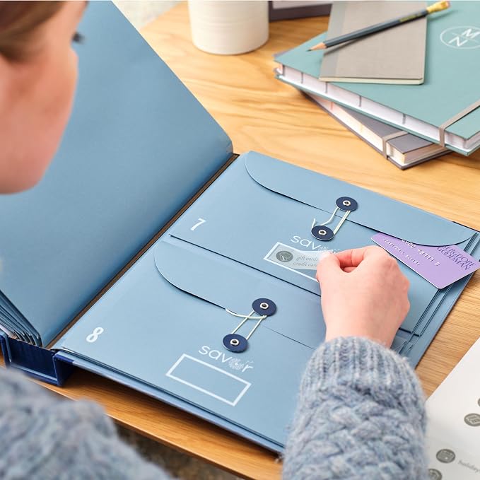 The Folio® Important Document Organizer by Savor | Binder with Guided Labels, Acid-Free File Folder Organizer with 10 Pockets, Document Holder for Home Records, Legal and Medical Papers (Blue)