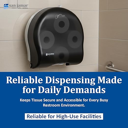 San Jamar Classic Carousel Tissue Dispenser with Biokleen Handle for Bathroom, Plastic, 1.5 Inch Core, Black, (Pack of 6)