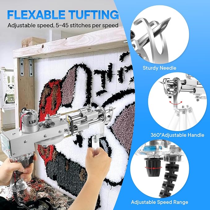 Vehipa Rug Tufting Gun with Carpet Trimmer - Tufting Gun Starter Kit - 2 in 1 Cut Pile Carpet Gun & Loop Pile - Rug Making Kit & Trimmer& Cloth& Yarn for DIY Home Decor & Craft Devotees