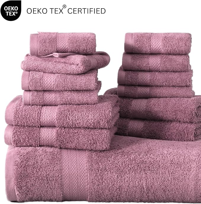 LANE LINEN Bath Towel Set Absorbent Quick Dry 100% Cotton - Wishful Mauve | Cotton Bath Towel Set - OEKO-TEX Certified, Ring-Spun Durability, Terry Weave Comfort, Hotel-Style Look