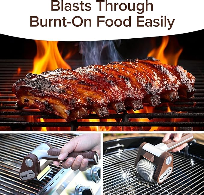 HorsePower Giddy Up Grill Cleaner AS SEEN ON TV! – Cordless, Rechargeable BBQ Tool with 350 RPM Stainless Roller, LED Light – Patents Pending – From BulbHead, a Family-Owned American Brand