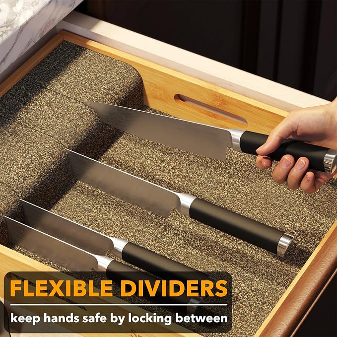 SpaceAid Large Knife Drawer Organizer Bamboo Insert Dock, Kitchen Steak Knives Holder Organizers Block for Drawer in Storage Organization (Large)