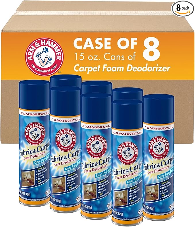 Arm and Hammer Fabric and Carpet Foam Deodorizer Professional, Aerosol, Fresh Scent, 15 fl oz (Case of 8)