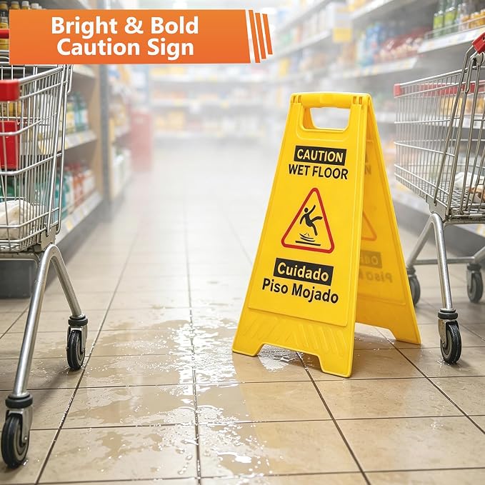 35 Qt Commercial Mop Bucket with Side-Press Wringer Combo on Wheels | Including Janitor Industrial Mop Bucket,Commercial Mops and Wet Floor Caution Sign,Yellow, VOUBIEN