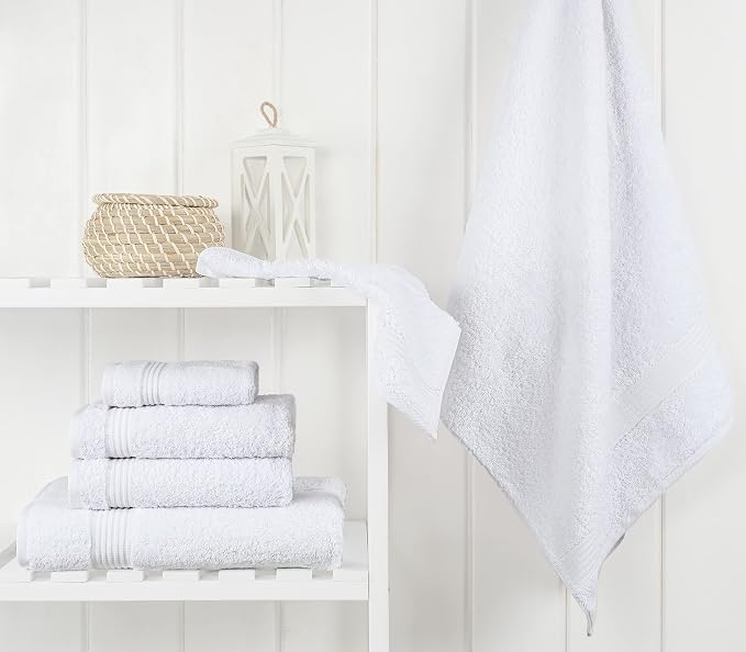 Cotton Paradise 100% Cotton Turkish Towel Set, Soft Absorbent Quick Dry, 6 Piece Towel Set, Snow White