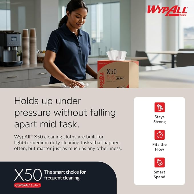 WypAll GeneralClean X50 Cloths Cleaning Wipes (35015), Jumbo, Strong Towels for Extended Use, White (1 Roll of 1,100 Sheets, 1,100 Sheet Total)