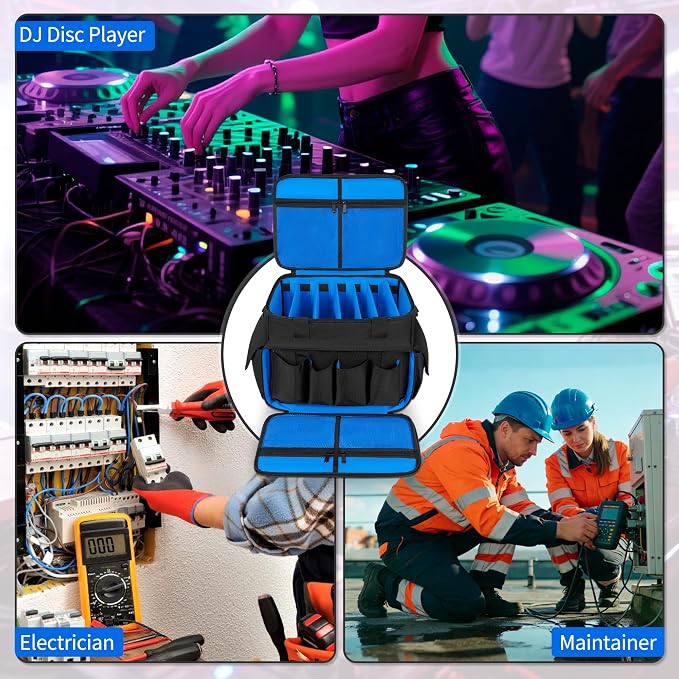 IBVIVIC DJ Cable File Bag with 6 Detachable Dividers High Capacity Gig Cable Bag for Cords,DJ Gear,Sound Instrument and Accessories, Blue
