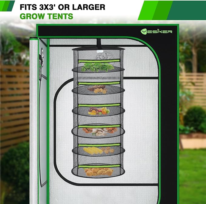 Yesker 6 Layer Herb Drying Rack Hanging Mesh Net Foldable Plant Drying Racks 24" w Green Zipper Pruning Shears Hook Dryer Hanging Rack for Herbs Seed Bud Fruit Clothes Grow Tent Closets Garden Outdoor | Drying Green Zipper Pruning Shears Hook Dryer Han...
