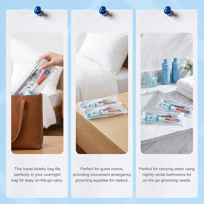 Travel Toothbrush Kit Bulk, Hygiene Kit Bulk with Toothbrush Toothpaste Set, Floss Picks, Comb, Travel Mouthwash, Toothbrush Cover, Individually Packaged, for Travel, Hotels (12-Pack)