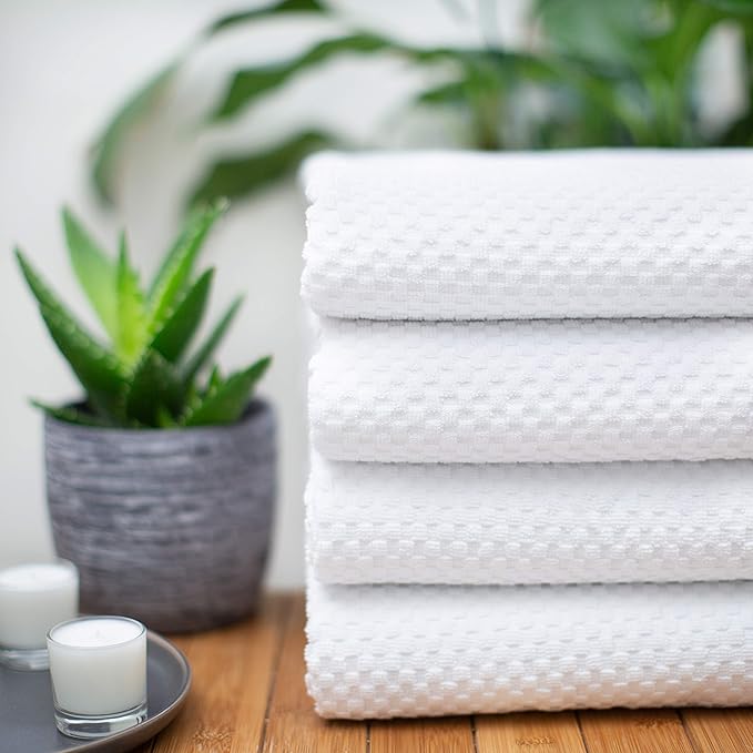 COTTON CRAFT Euro Spa Waffle Weave Bath Towels - Set of 4 White Towels | Pure 100% Ringspun Cotton Oversized Luxurious Towel Set - Soft Plush Super Absorbent Low Lint Quick Dry - 30 x 56 inches
