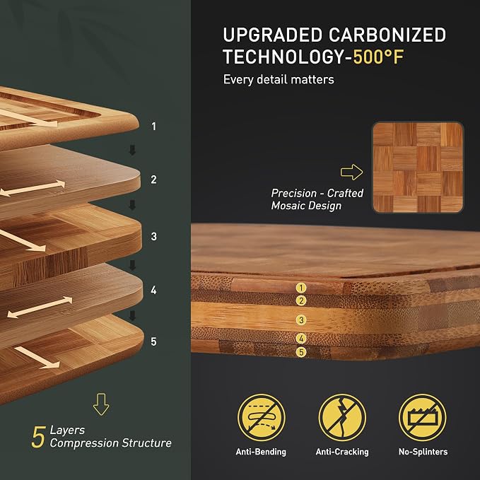 Extra Large Bamboo Wooden Cutting Board Wood Cutting Boards for Kitchen | Heavy Duty, End Grain, Non Toxic, Non Slip, Cutting Board Set, Solid Thick, Juice Groove, Butcher Block, Best Kitchen Gift