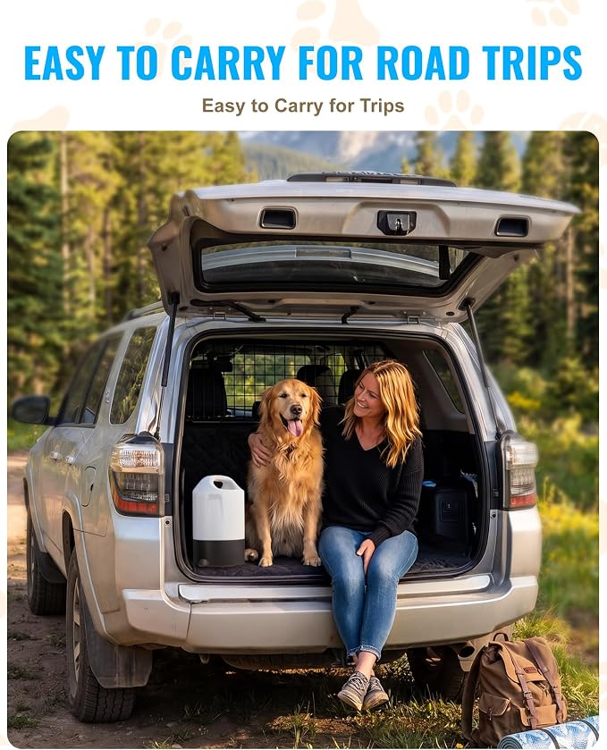 PETNF 1 Gallon Dog Water Dispenser with Handle | Gravity Fed Automatic Water Bottle with Pull-Out Bowl for Large & Multi-Dog, Portable for Travel Camping Hiking, BPA-Free