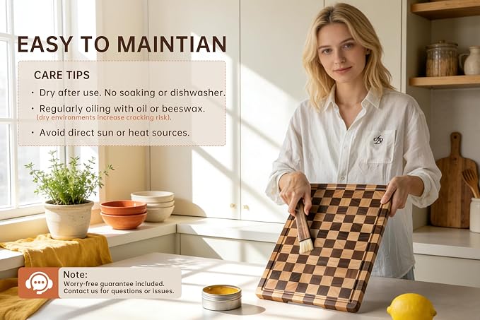 Checkered Cutting Boards for Kitchen, Wooden Chopping Board | Acacia Wood Cutting Board with Juice Grooves & Handles, Decorative Serving Tray with Gift Box, 16.5"x11.6"×0.8"