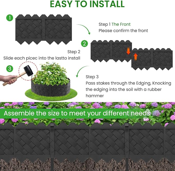 30 Pack Flower Bed Edging Borders, Landscape Edging with Stakes, 5" X 30ft | 3D Weaving Black Plastic Edging for Landscape Flower Beds, Lawns, Walkways, Durable Weatherproof Edger Divider, Simple DIY