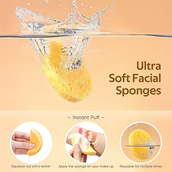 GAINWELL 50-Count Compressed, GAINWELL Cellulose, 100% Natural Cosmetic Spa Sponge for Facial Cleansing, Exfoliating Mask, Makeup Removal