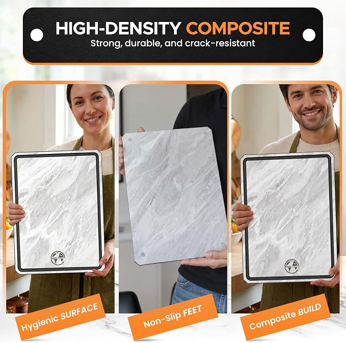 Earth's Dreams Composite Wood Cutting Board Set of 3, Marble Stone Look | Dishwasher Safe,Built In Juice Groove, Non-Toxic, Large, Medium & Small Non-Slip Wood Charcuterie & Chopping Boards