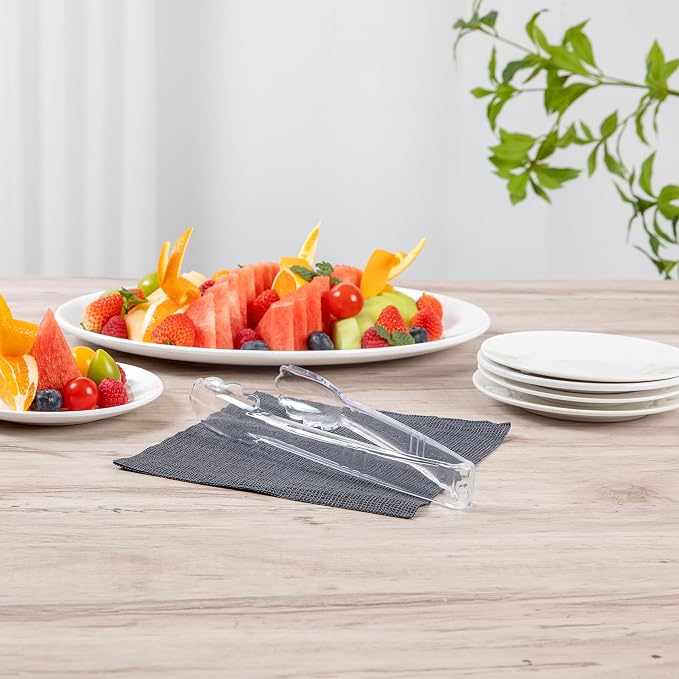 Restaurantware Clear Tongs 100 Pack Of 9” Heavy-Duty Plastic Kitchen Tongs with Long Handles and Scalloped Edges Disposable Black Serving Utensils for Catered Events, Weddings, or Buffets