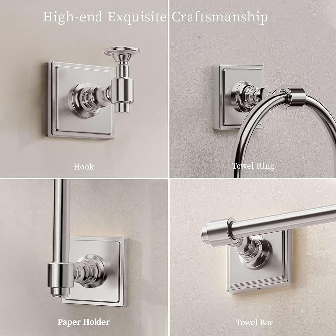 VEHCIL Brushed Nickel Bathroom Towel Bar Set, 5 Piece Bathroom Hardware Accessory Set, SUS304 Stainless Steel 24" Towel Rack Holder Set for Bathroom, Wall Mounted
