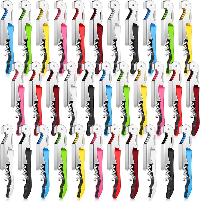 Honoson 40 Pieces Wine Opener Bulk Corkscrew Bottle Wine Key Opener Waiter Metal Heavy Beer Corkscrew Serrated Foil Cutter Key for Servers Home Restaurants Bars Waiter Bartenders (Fresh Colors)