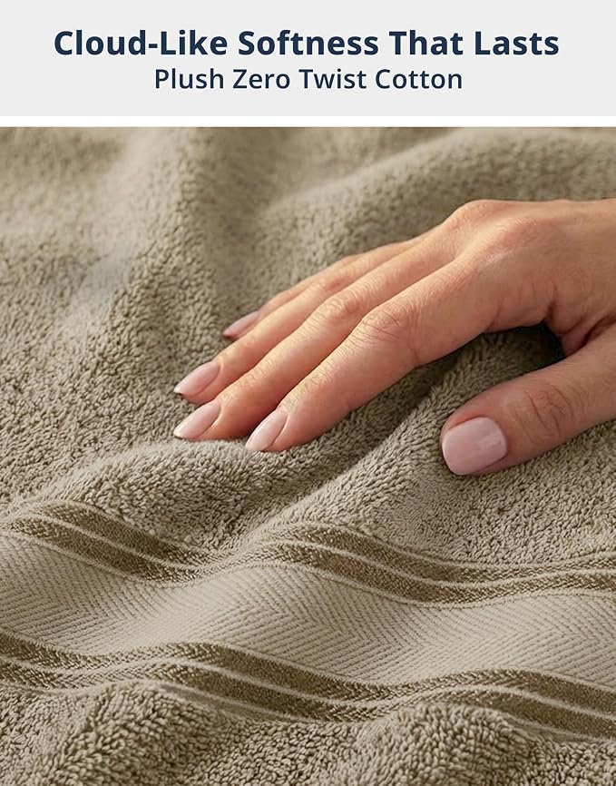 LANE LINEN Bathroom Towel Set 6 Piece Soft Absorbent Quick Dry - Taupe | Cotton Towel Set - Coordinated Colors, Dobby Border Accent, OEKO-TEX Certified, Zero-Twist Durability, Zero-Twist Cotton