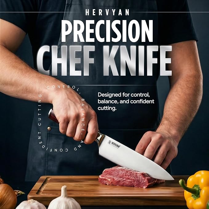 Chef Knife, 8 Inch High Carbon Stainless Steel Sharp Kitchen Knife with Ergonomic Pakkawood,Gift Box for Family & Restaurants 8-Inch Chef Knife, High-Carbon Stainless Steel Kitchen Knife
